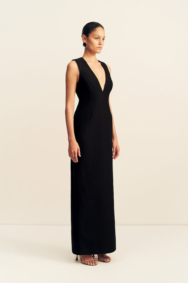 OTIS PLUNGED FITTED MAXI DRESS - BLACK