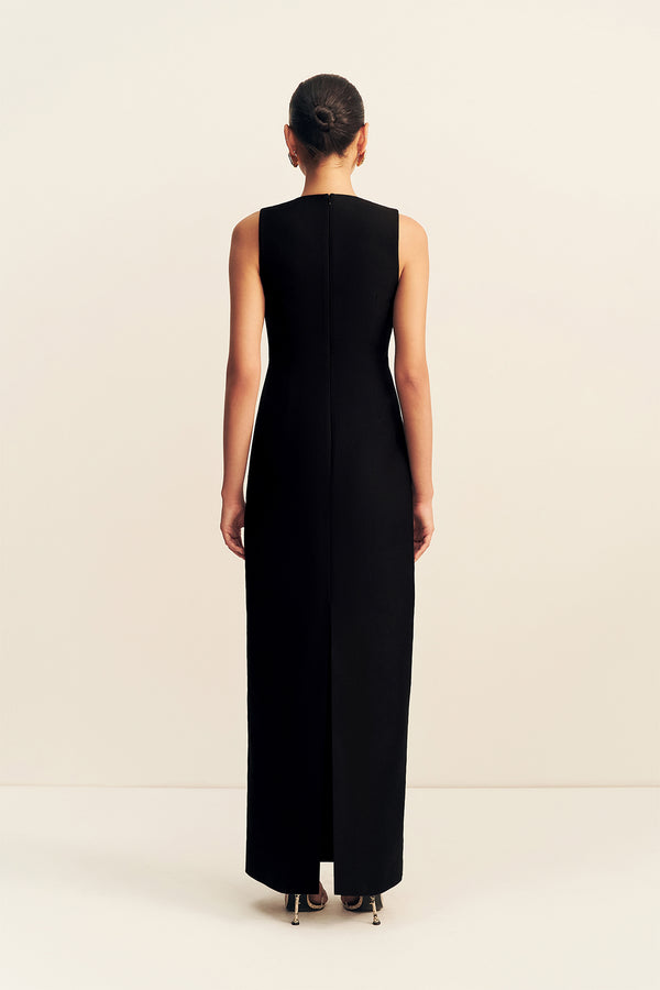 OTIS PLUNGED FITTED MAXI DRESS - BLACK