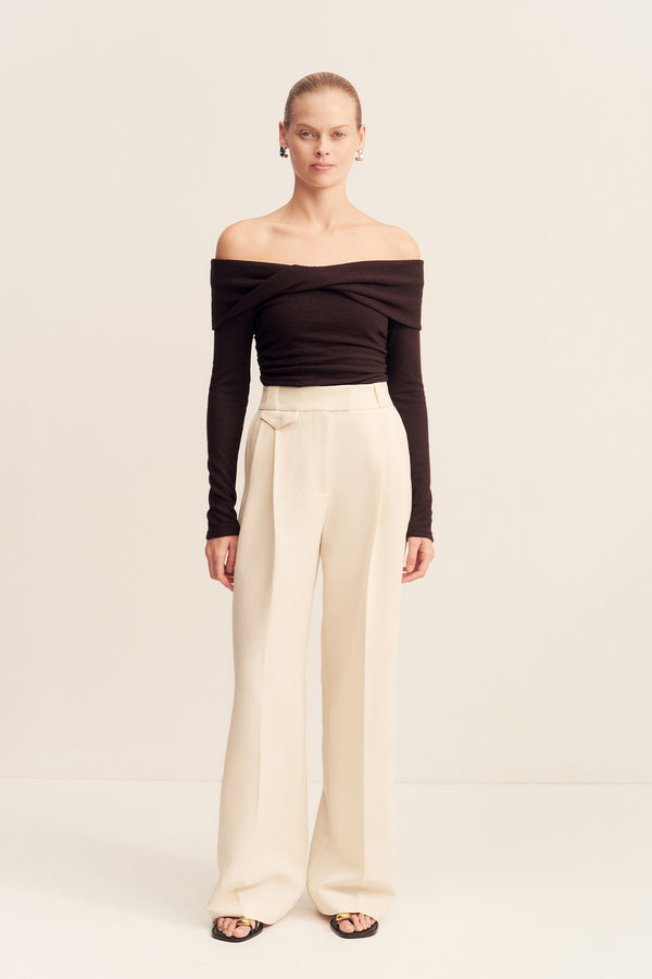 BEAU OFF SHOULDER TWIST FRONT TOP - ESPRESSO_F