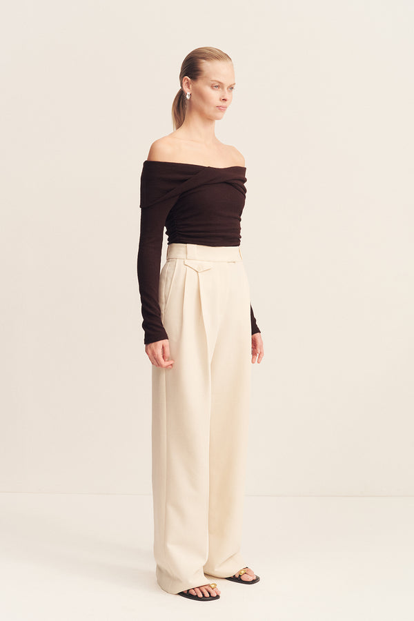 BEAU OFF SHOULDER TWIST FRONT TOP - ESPRESSO_A