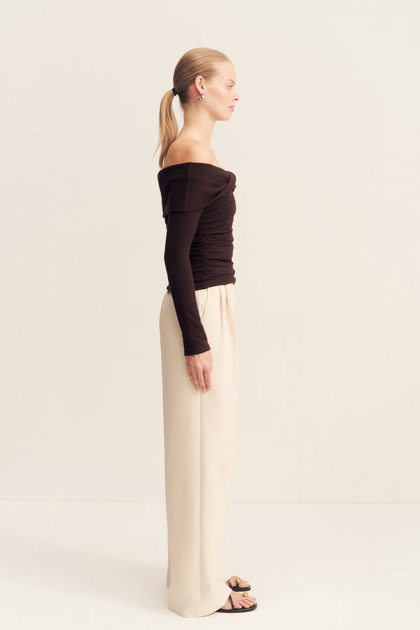 BEAU OFF SHOULDER TWIST FRONT TOP - ESPRESSO_S
