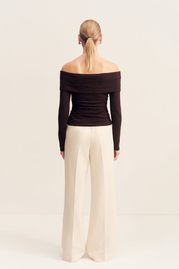 BEAU OFF SHOULDER TWIST FRONT TOP - ESPRESSO_B