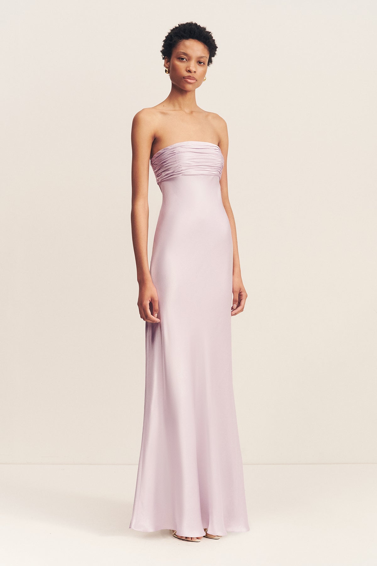 La Lune Strapless Ruched Bodice Maxi Dress | Lilac | Dresses