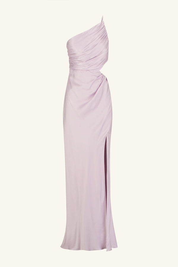 LA LUNE ASYMMETRICAL GATHERED MAXI DRESS - LILAC_G