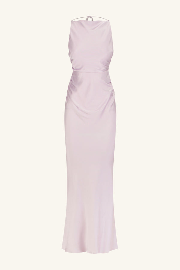 LA LUNE HIGH NECK RUCHED MAXI DRESS - LILAC_G