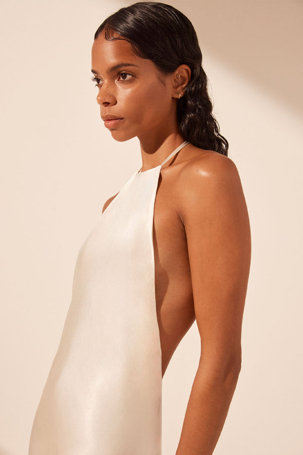 LA LUNE LOW BACK HALTER NECK MIDI DRESS - CREAM_D