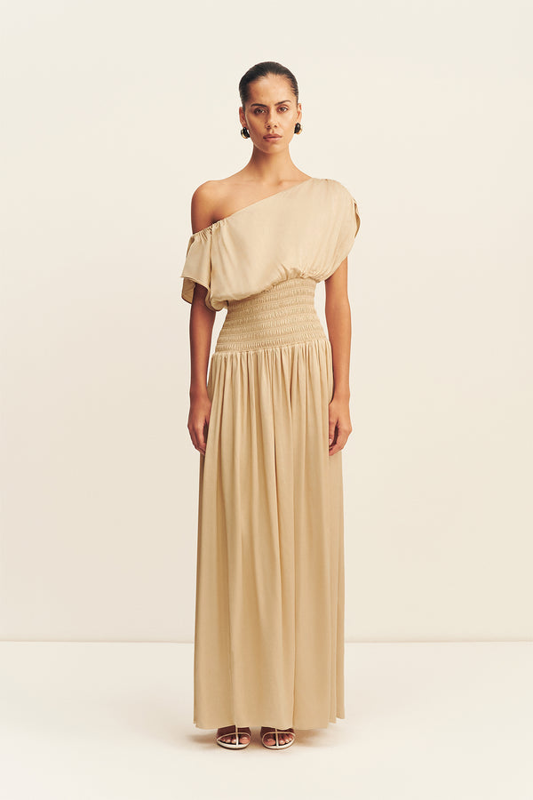 AGNES SHIRRED BLOUSON MAXI DRESS - OAT_F