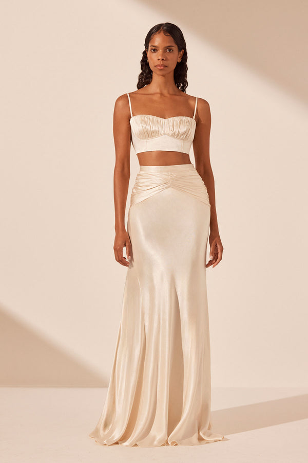 LA LUNE RUCHED MAXI SKIRT - CREAM_F