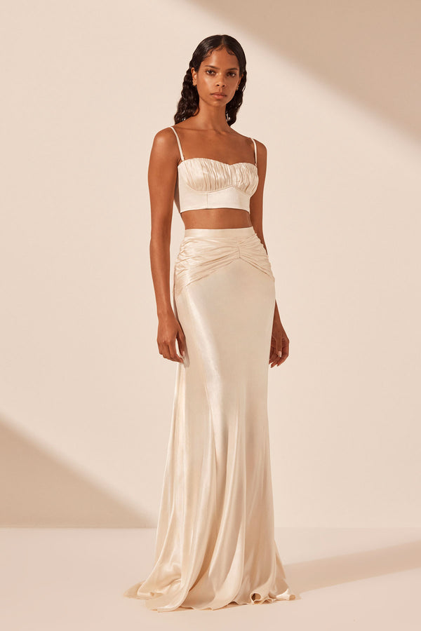 LA LUNE RUCHED MAXI SKIRT - CREAM_A