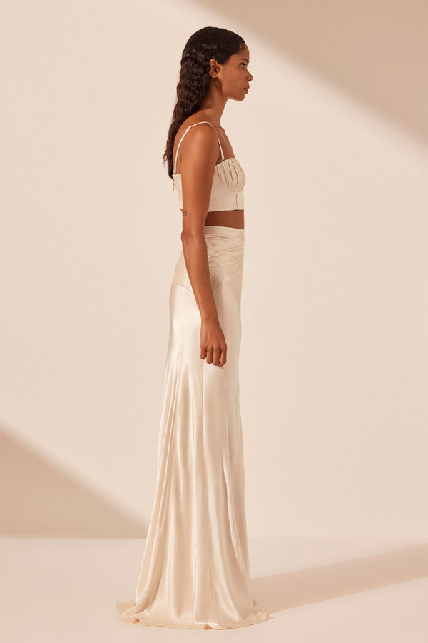 LA LUNE RUCHED MAXI SKIRT - CREAM_S
