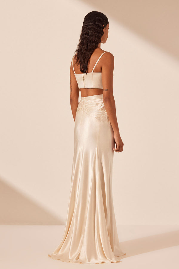 LA LUNE RUCHED MAXI SKIRT - CREAM_B