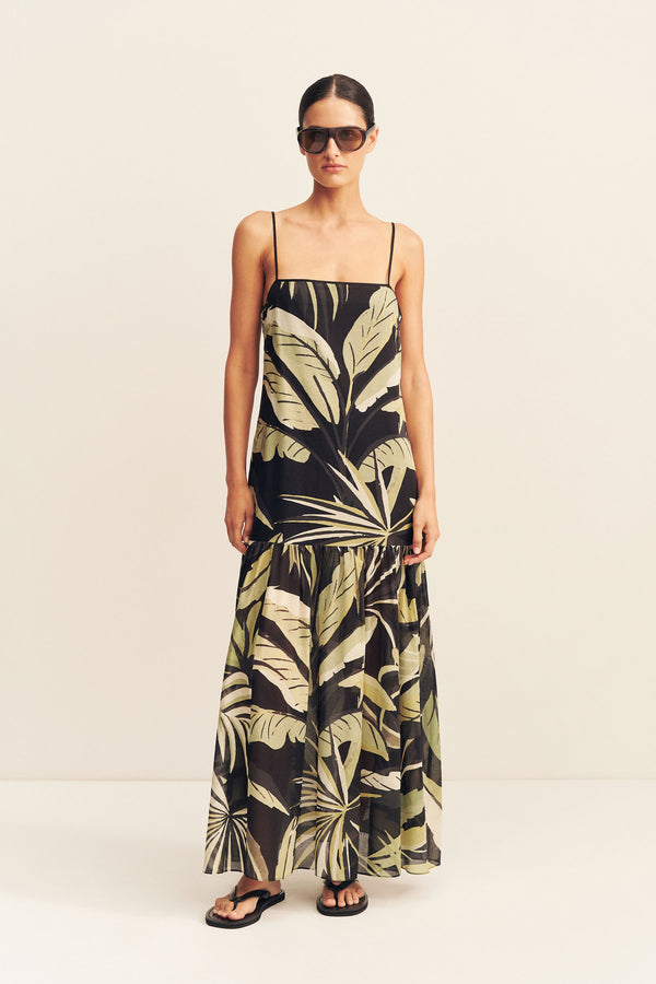 CELINA COTTON VOILE MAXI DRESS - PISTACHIO/BLACK_F
