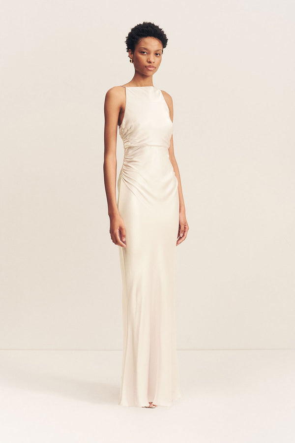 La Lune High Neck Ruched Maxi Dress | Cream | Dresses | Shona Joy La Lune High Neck Ruched Maxi Dress | Cream | Dresses | Shona Joy