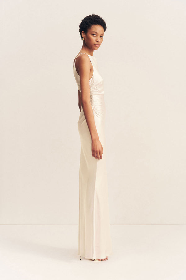 La Lune High Neck Ruched Maxi Dress | Cream | Dresses | Shona Joy La Lune High Neck Ruched Maxi Dress | Cream | Dresses | Shona Joy