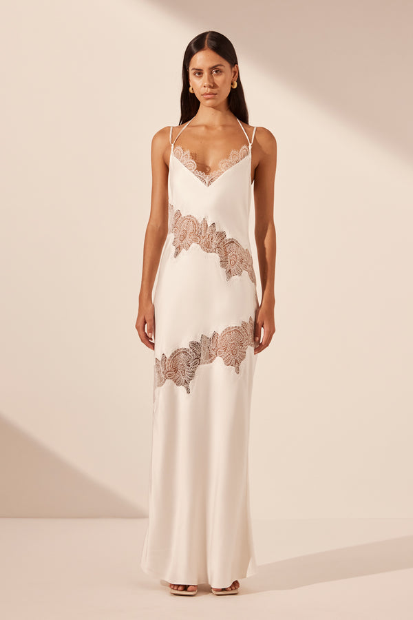 STRATUS LACE PANELLED MAXI DRESS - IVORY_F