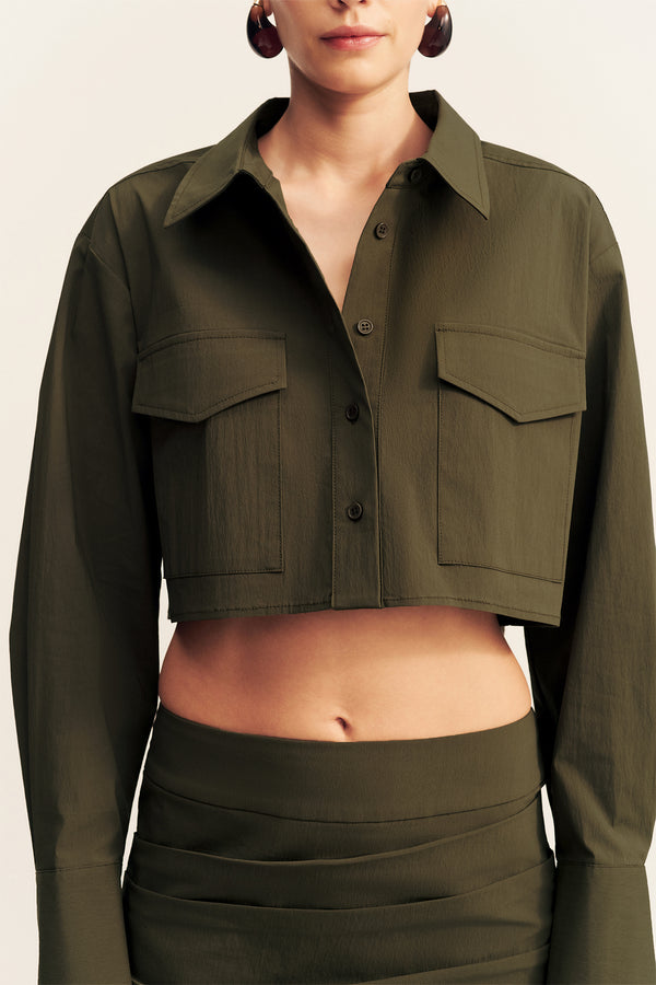 CAMPBELL PATCH POCKET CROP SHIRT - JUNGLE
