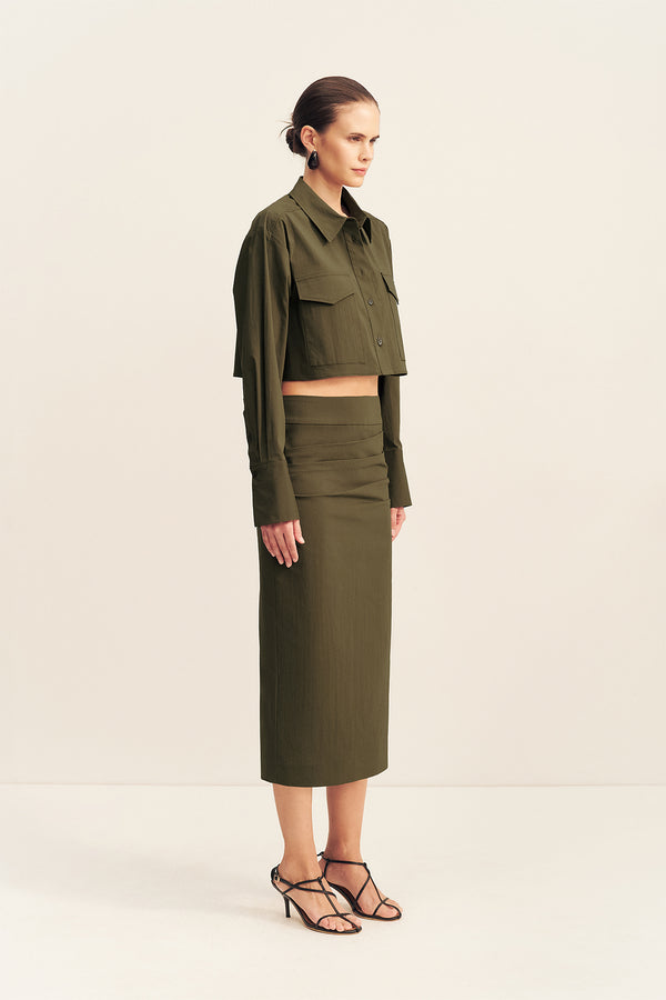 CAMPBELL PATCH POCKET CROP SHIRT - JUNGLE