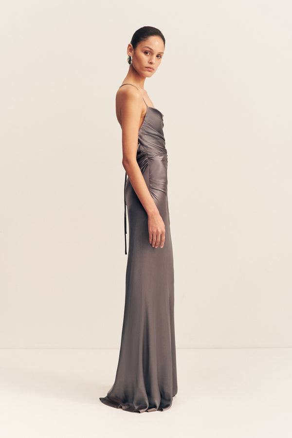 LA LUNE LACE BACK MAXI DRESS - GRAPHITE_S
