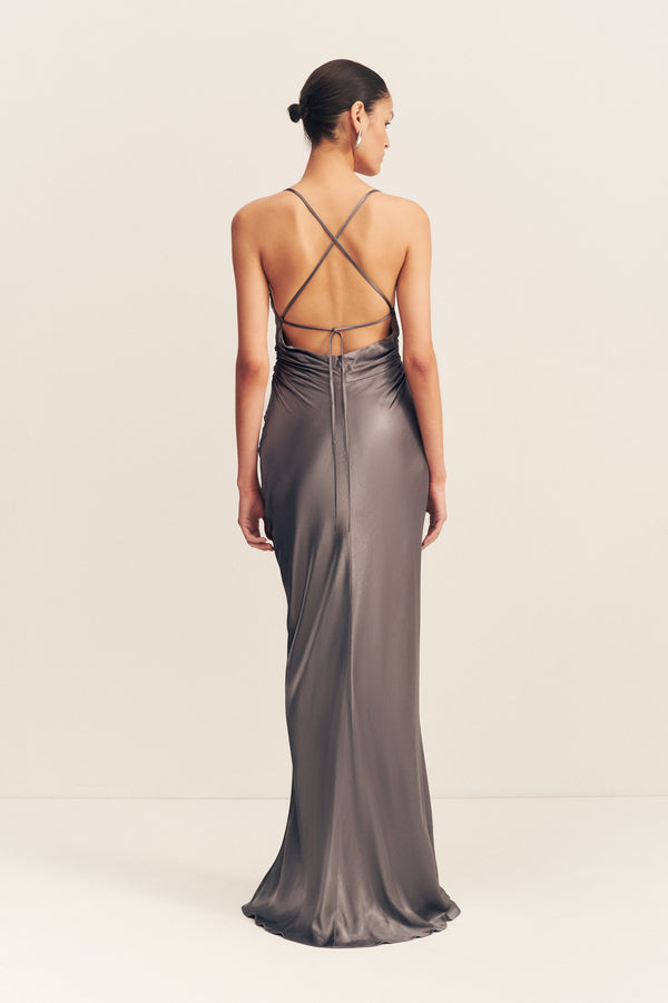 LA LUNE LACE BACK MAXI DRESS - GRAPHITE_B