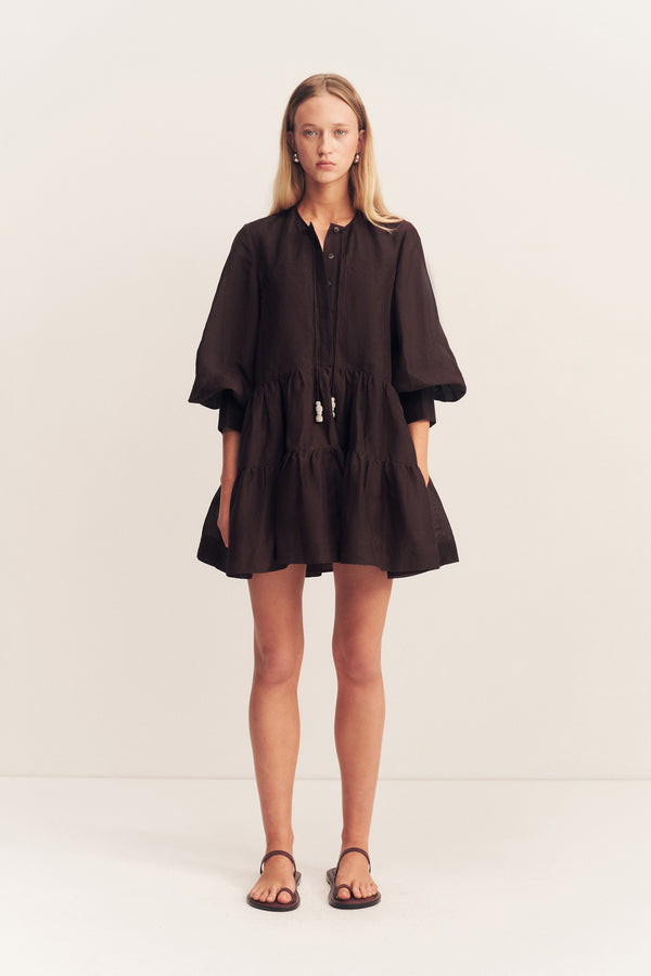 CELESTE TIERED MINI DRESS - GANACHE_F