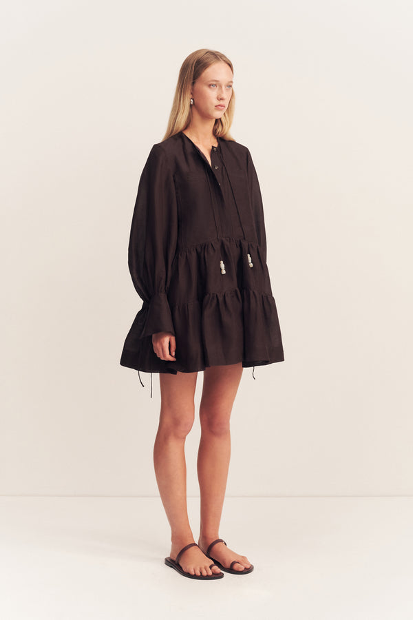 CELESTE TIERED MINI DRESS - GANACHE_A