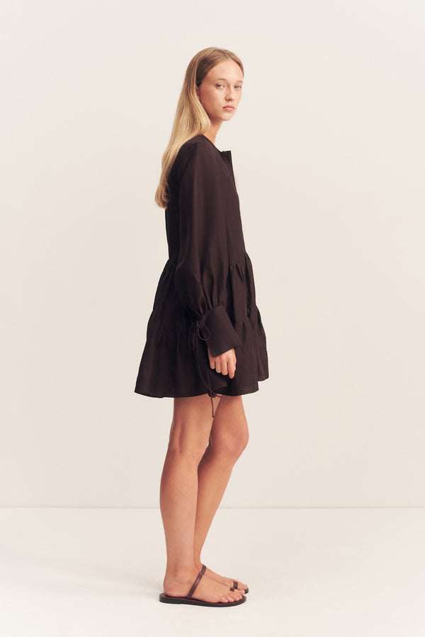 CELESTE TIERED MINI DRESS - GANACHE_S