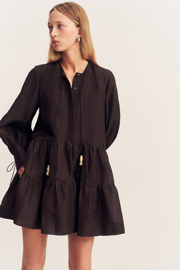 CELESTE TIERED MINI DRESS - GANACHE_D