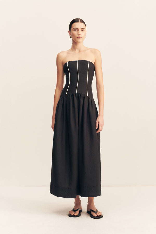 Billie Contrast Strapless Midi Dress Black Dresses Shona Joy