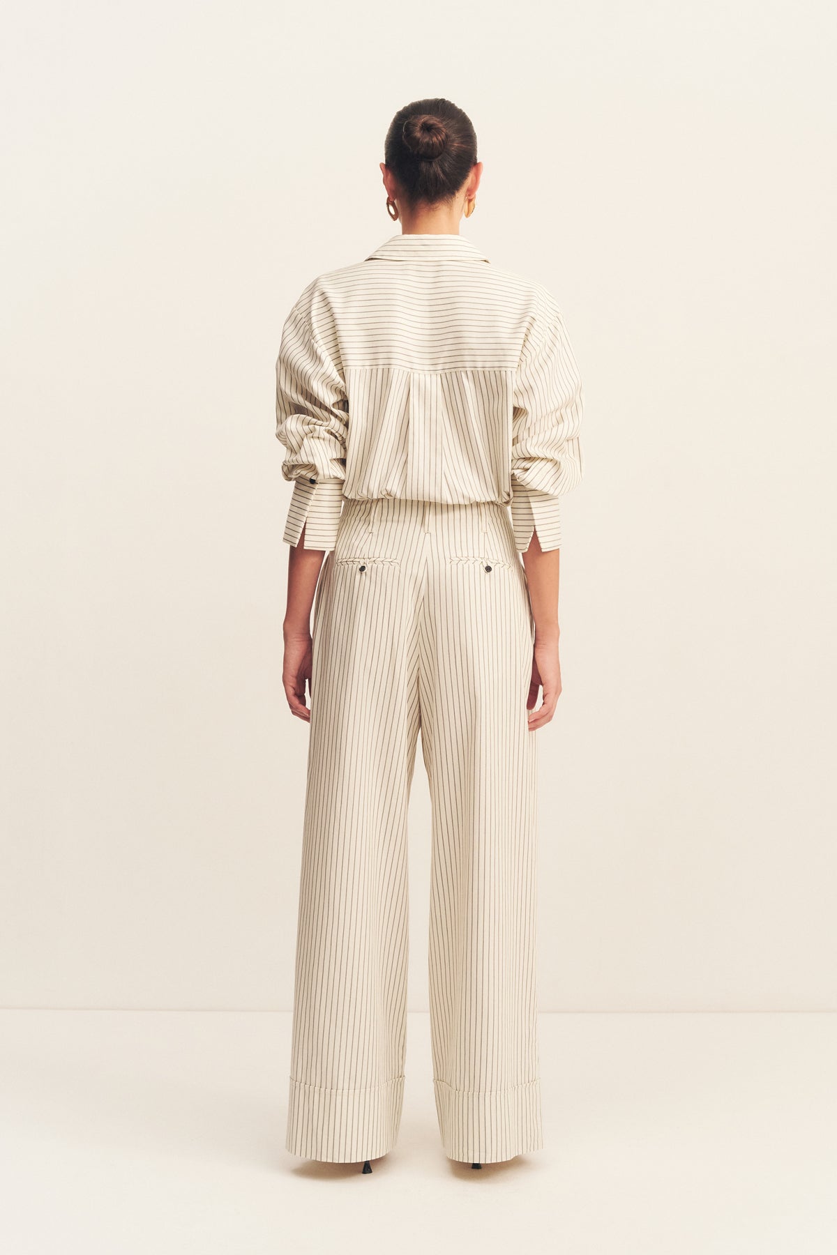 Hudson High Waisted Relaxed Pant | Blanc Pinstripe | Pants | Shona Joy