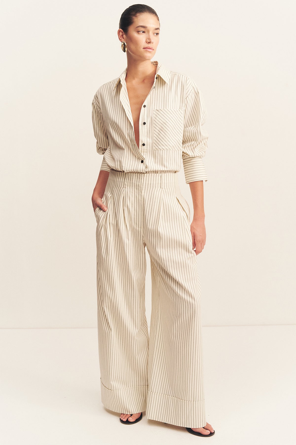Hudson Shirt | Blanc Pinstripe | Tops | Shona Joy