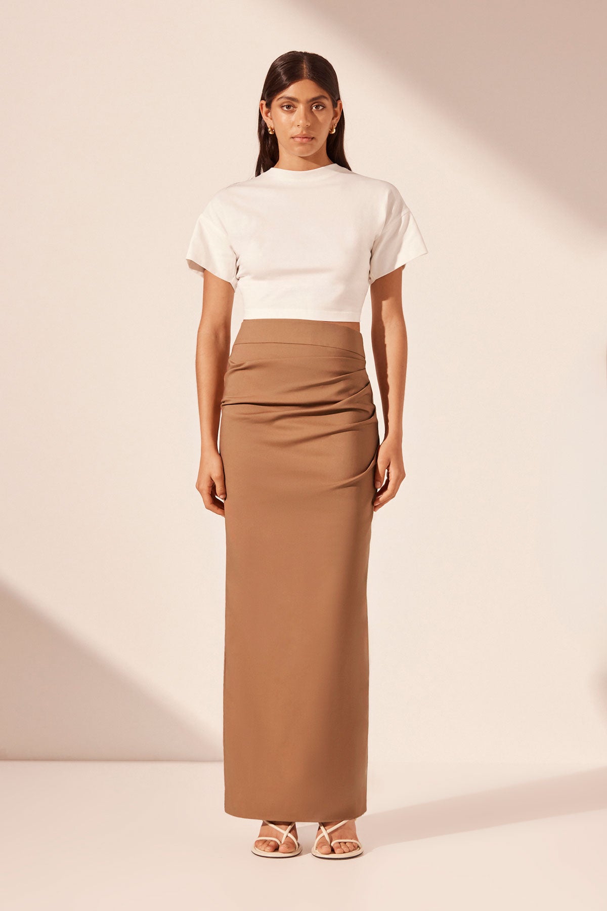 LANI DRAPED MAXI SKIRT - CINNAMON_F