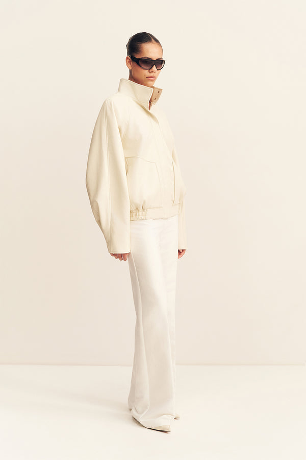 BLAKE FUNNEL NECK FAUX LEATHER JACKET - BONE