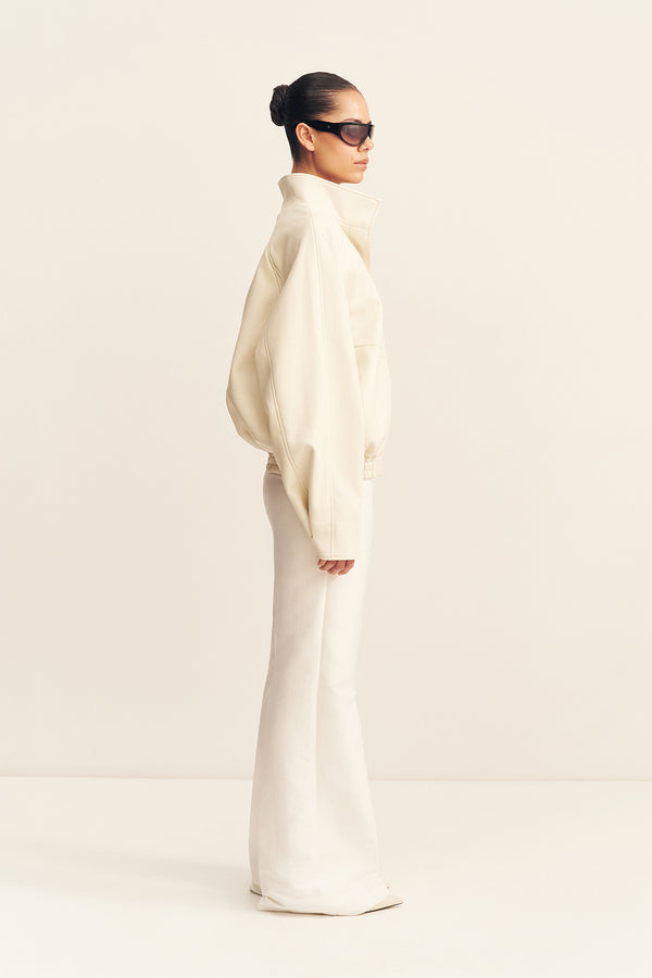 BLAKE FUNNEL NECK FAUX LEATHER JACKET - BONE