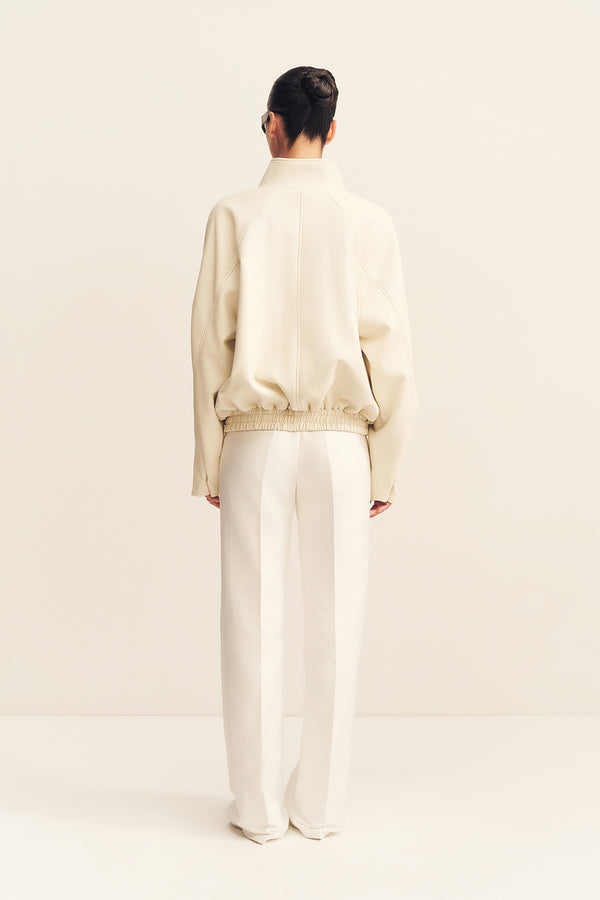 BLAKE FUNNEL NECK FAUX LEATHER JACKET - BONE