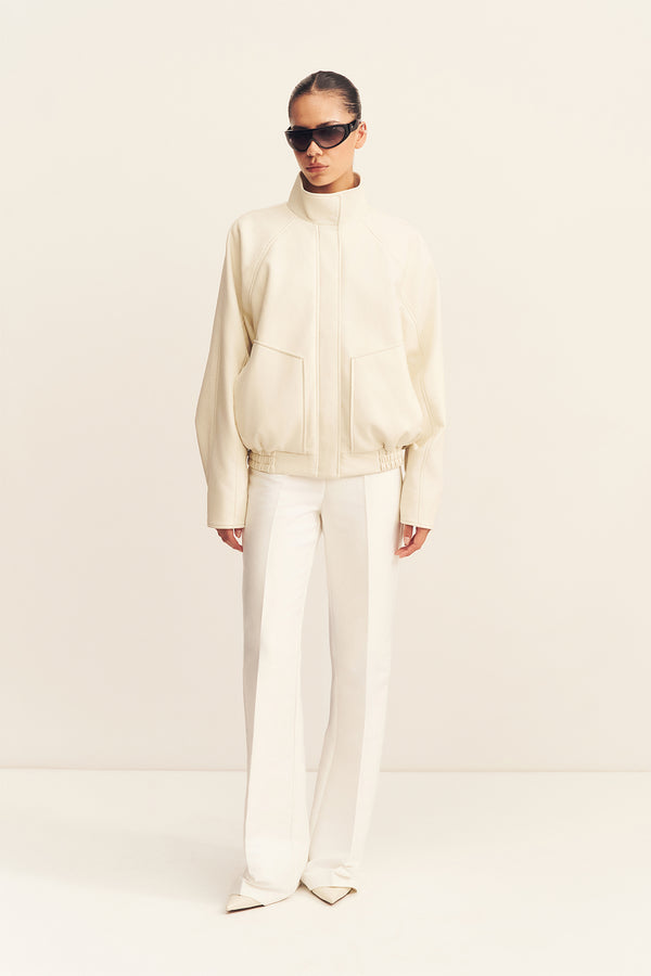 BLAKE FUNNEL NECK FAUX LEATHER JACKET - BONE