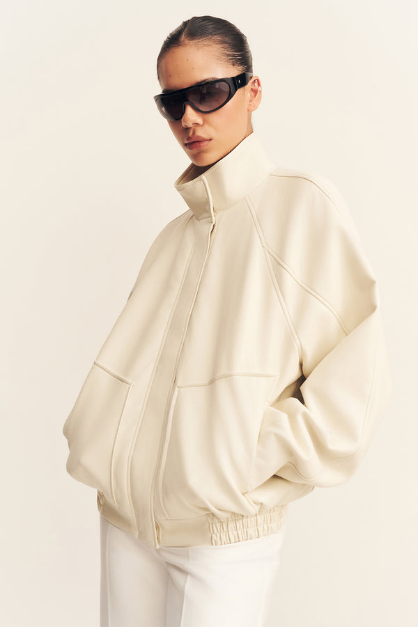 BLAKE FUNNEL NECK FAUX LEATHER JACKET - BONE
