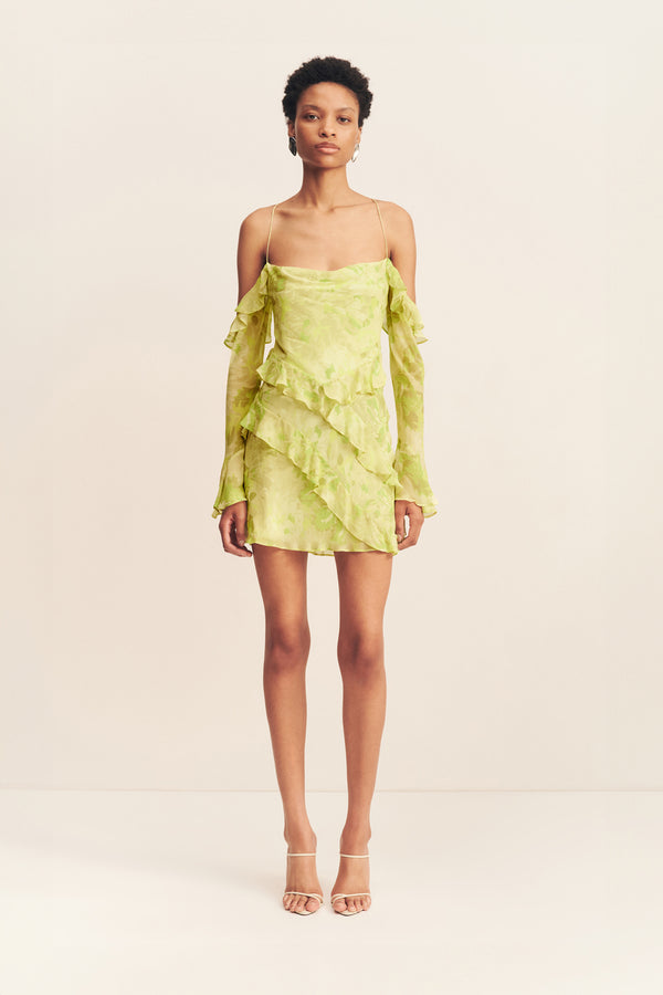 MILLER LONG SLEEVE RUFFLE MINI DRESS_F