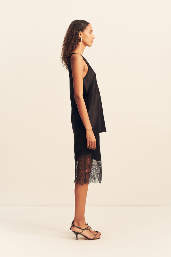 LUCIA LACE KNEE LENGTH SKIRT - BLACK