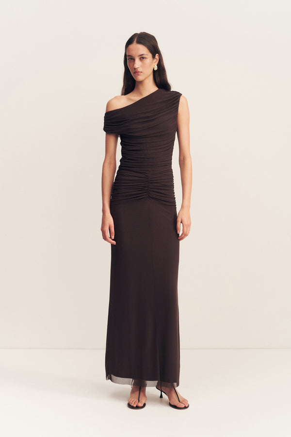 MIRA OFF SHOULDER MAXI DRESS - GANACHE_F