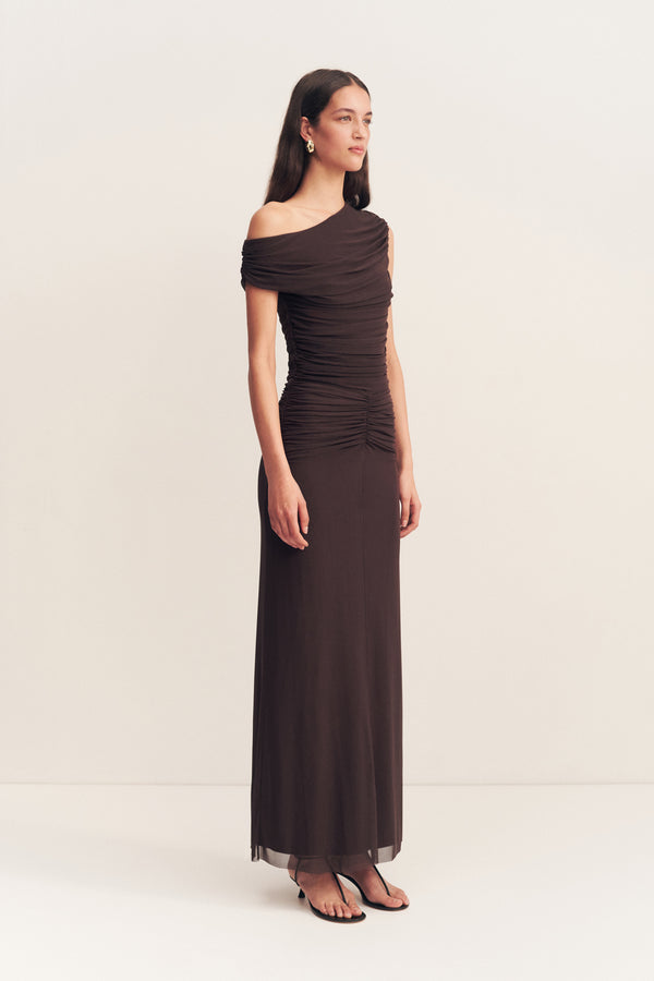 MIRA OFF SHOULDER MAXI DRESS - GANACHE_A