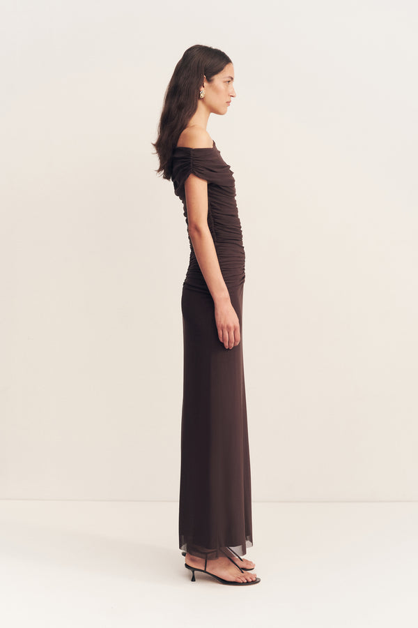 MIRA OFF SHOULDER MAXI DRESS - GANACHE_S