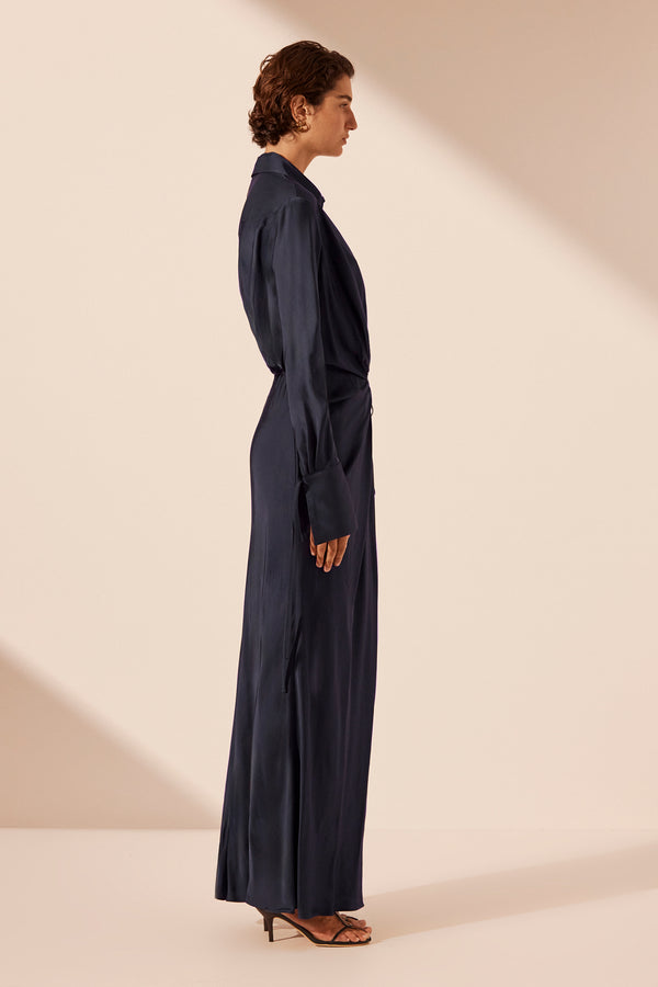 SHAE DRAPED SHIRT MAXI DRESS - AEGEAN BLUE_S