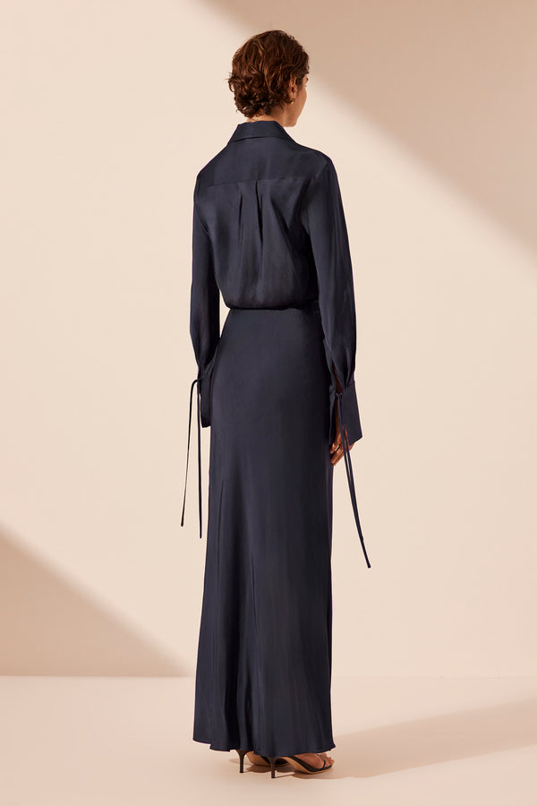 SHAE DRAPED SHIRT MAXI DRESS - AEGEAN BLUE_B