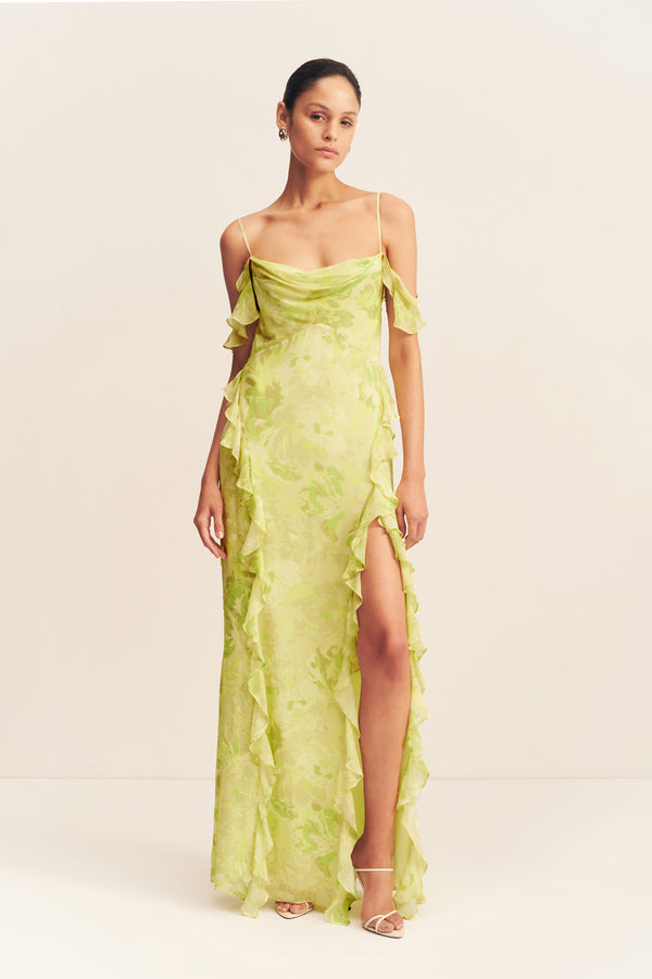 MILLER RUFFLE COWL MAXI DRESS_F