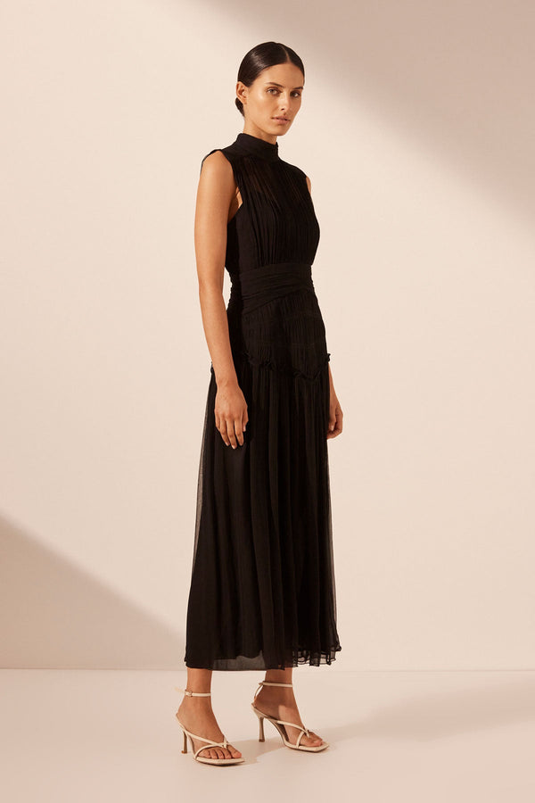 Clemence High Neck Midi Dress | Black | Dresses | Shona Joy