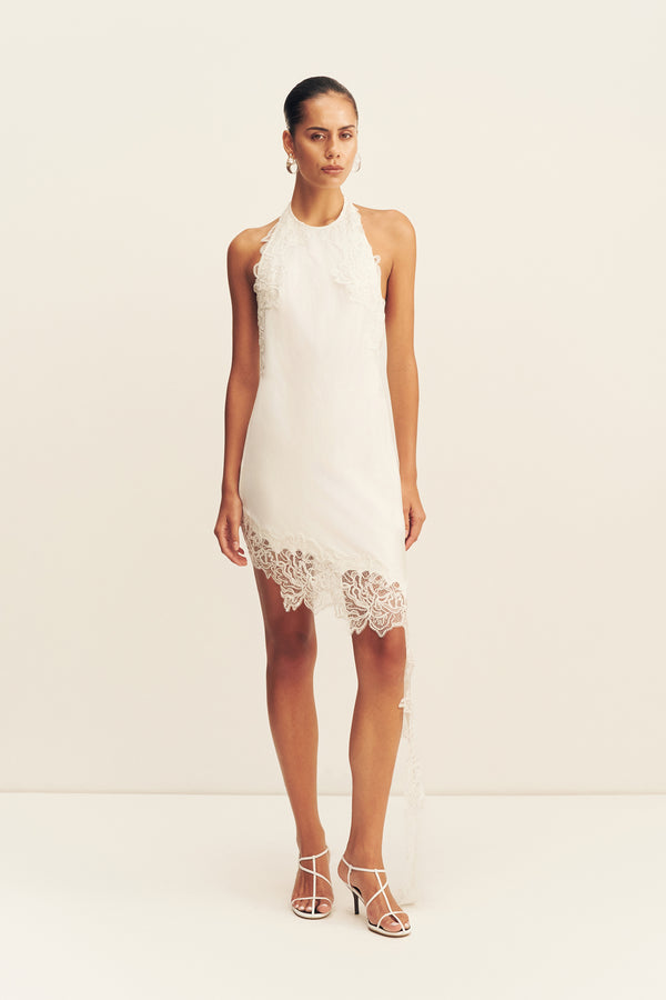 ENIKO LACE OPEN BACK MINI DRESS - IVORY_F