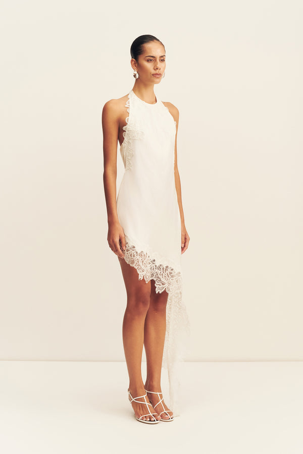 ENIKO LACE OPEN BACK MINI DRESS - IVORY