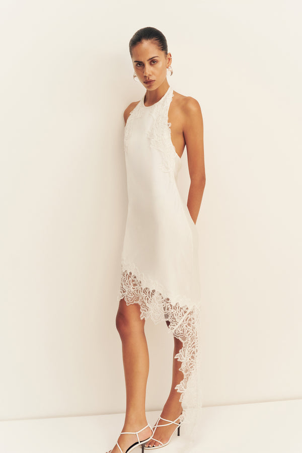 ENIKO LACE OPEN BACK MINI DRESS - IVORY