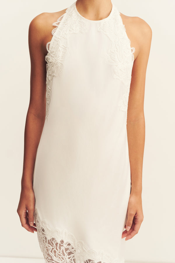 ENIKO LACE OPEN BACK MINI DRESS - IVORY