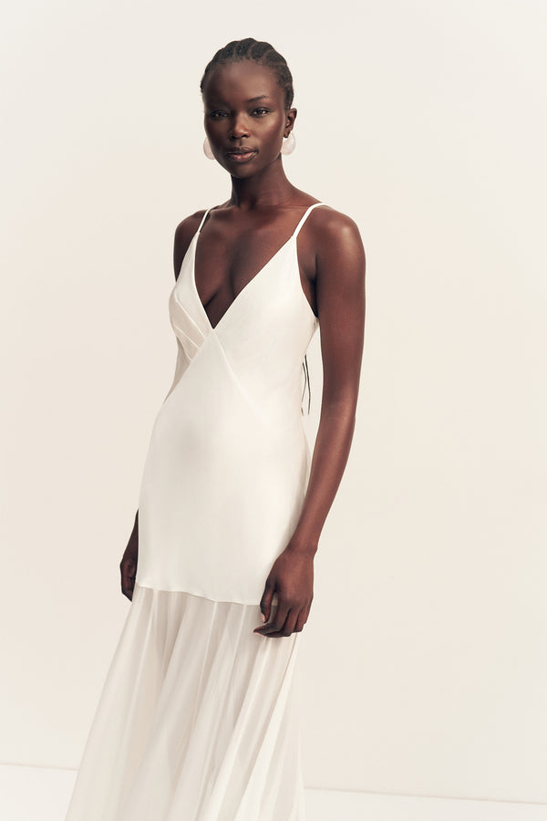 MORAYA PLUNGED MAXI DRESS - IVORY